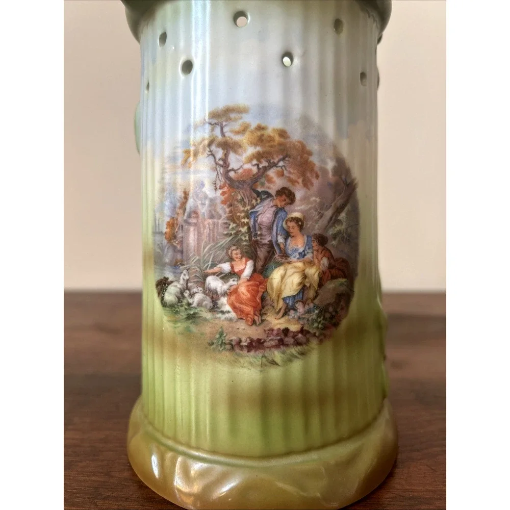 Antique German Puzzle Beer Stein Mug Hand Painted Porcelain Pastoral Scene 7